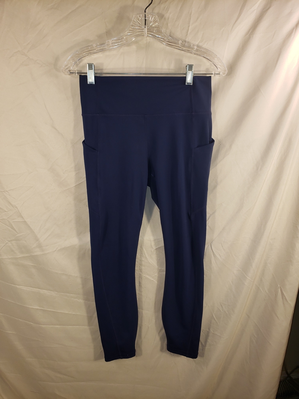 Pure Luxe High-Waist Navy Leggings with Side Pockets - M